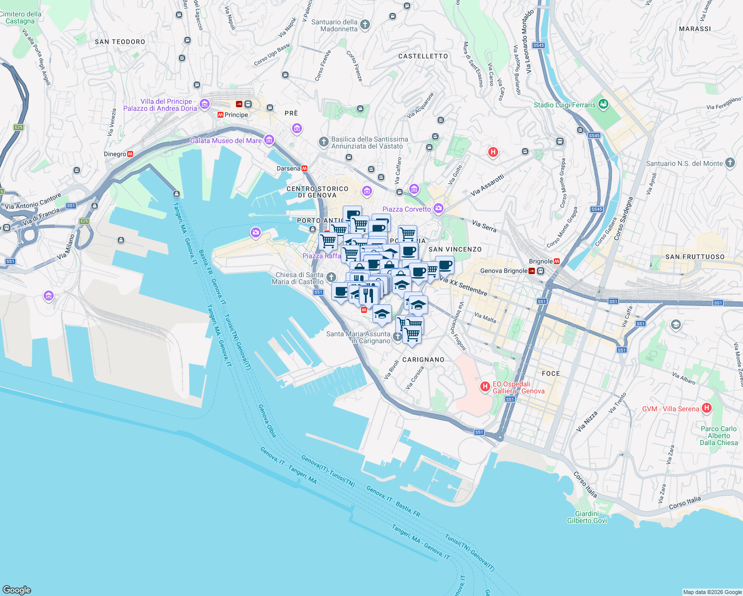 map of restaurants, bars, coffee shops, grocery stores, and more near 2 Salita Re Magi in Genova