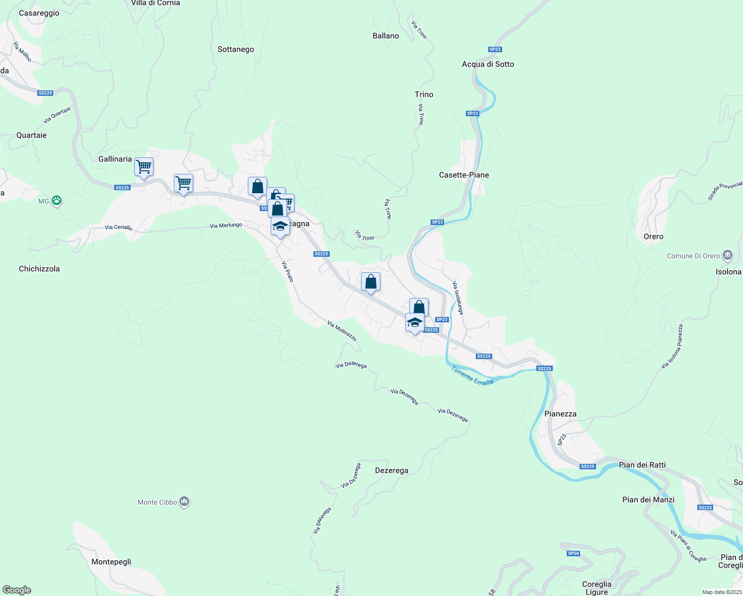 map of restaurants, bars, coffee shops, grocery stores, and more near 5 Via Pian Mercato in Cicagna