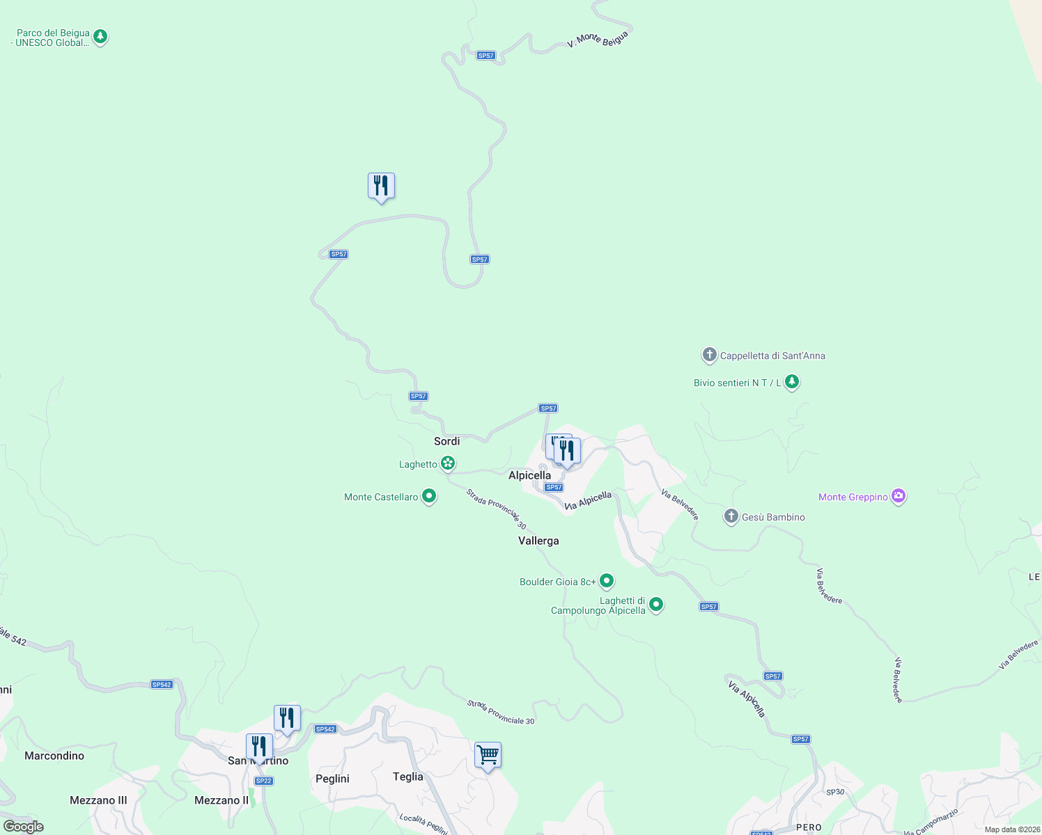 map of restaurants, bars, coffee shops, grocery stores, and more near Strada Provinciale 57 in Savona