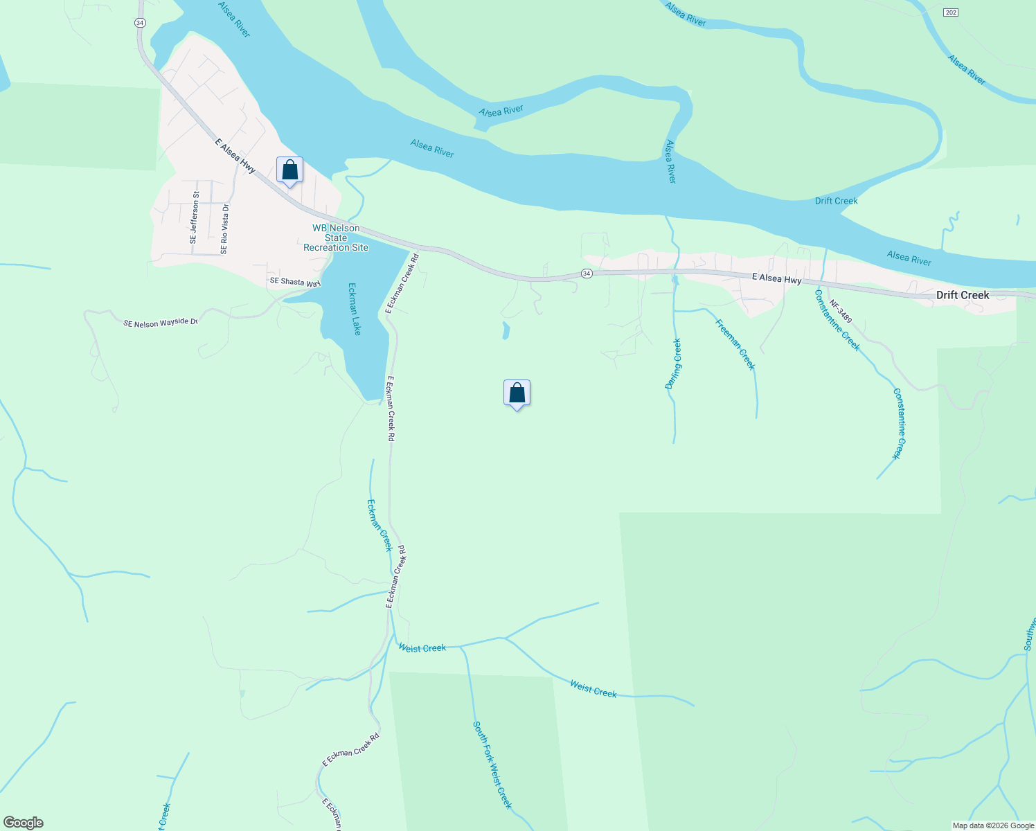 map of restaurants, bars, coffee shops, grocery stores, and more near 2874 East Alsea Highway in Waldport