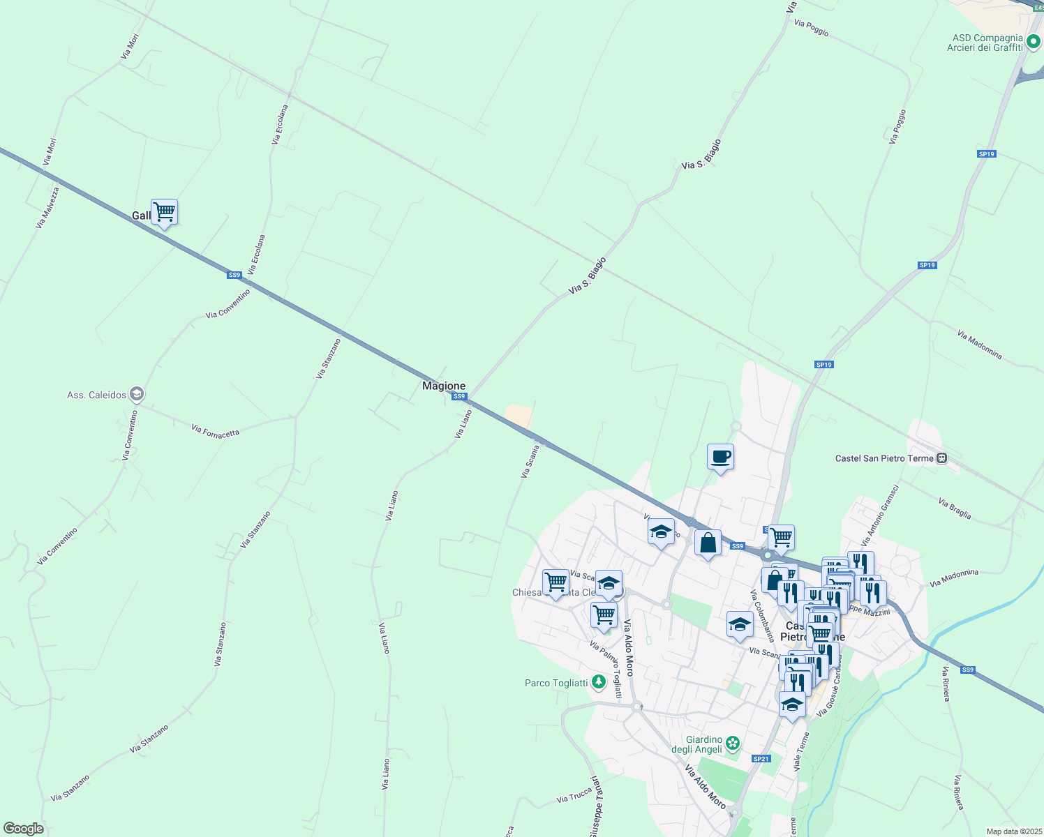 map of restaurants, bars, coffee shops, grocery stores, and more near 1318 Via Emilia Ponente in Bologna