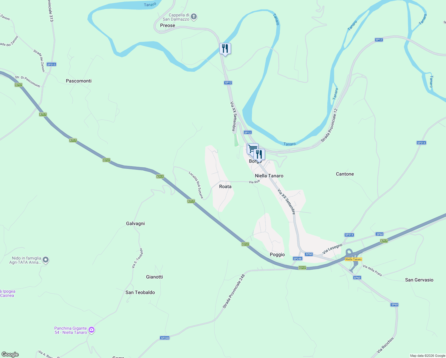 map of restaurants, bars, coffee shops, grocery stores, and more near 13 Località Roà Soprana in Roata