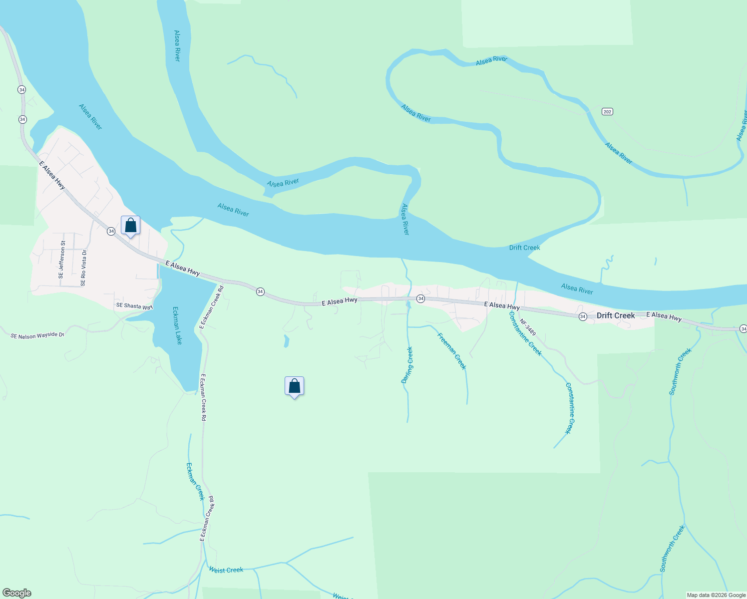 map of restaurants, bars, coffee shops, grocery stores, and more near 3300 E Alsea Hwy in Waldport