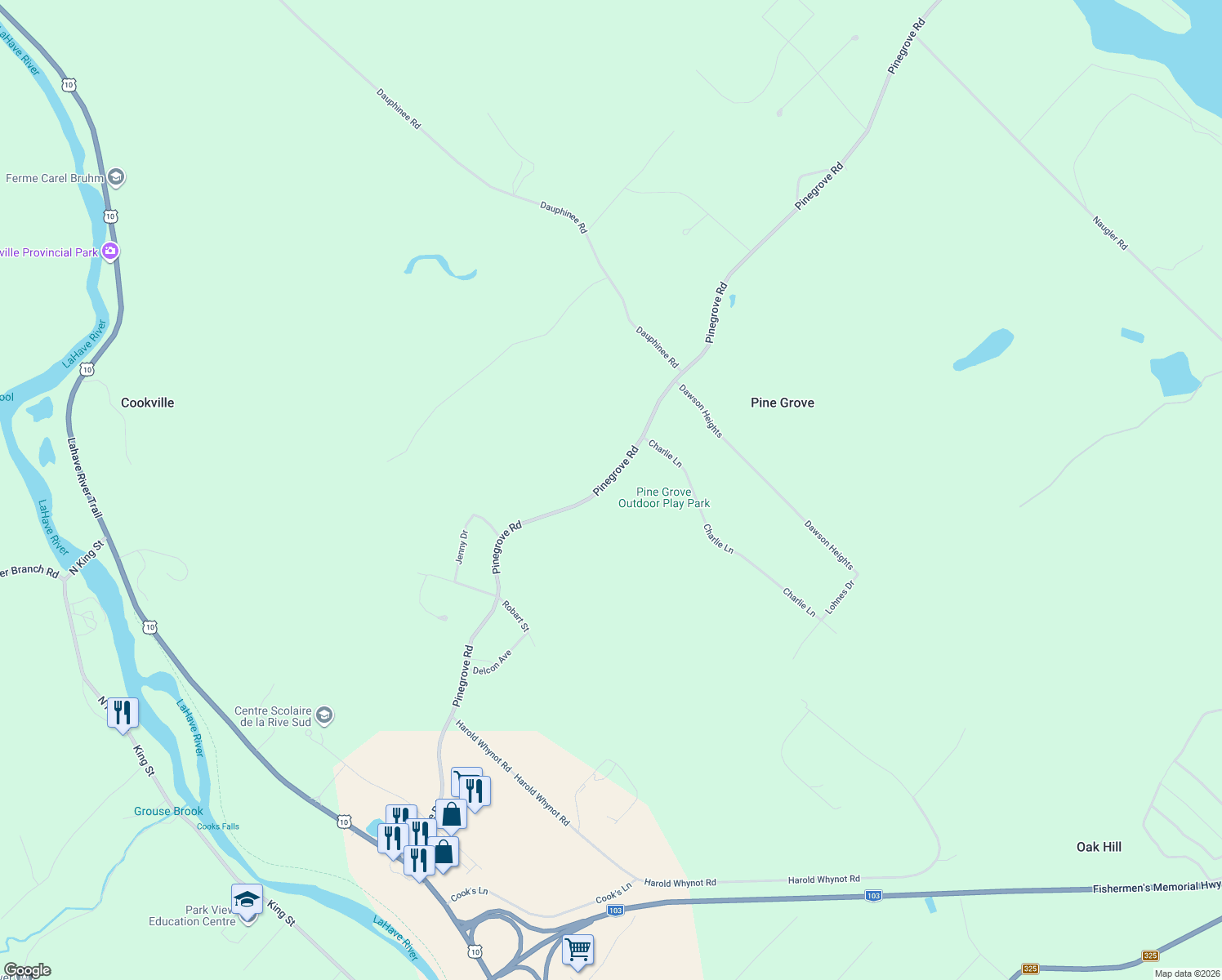 map of restaurants, bars, coffee shops, grocery stores, and more near 652 Pinegrove Road in Pine Grove