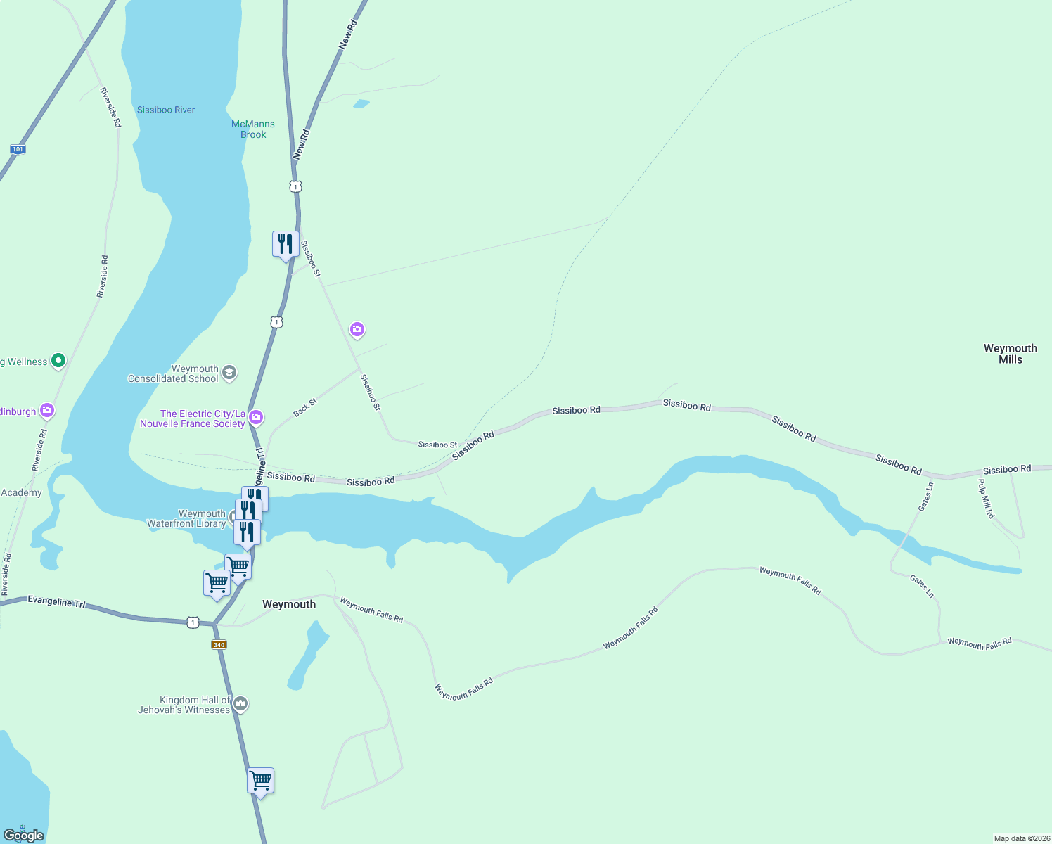 map of restaurants, bars, coffee shops, grocery stores, and more near 239 Sissiboo Road in Weymouth