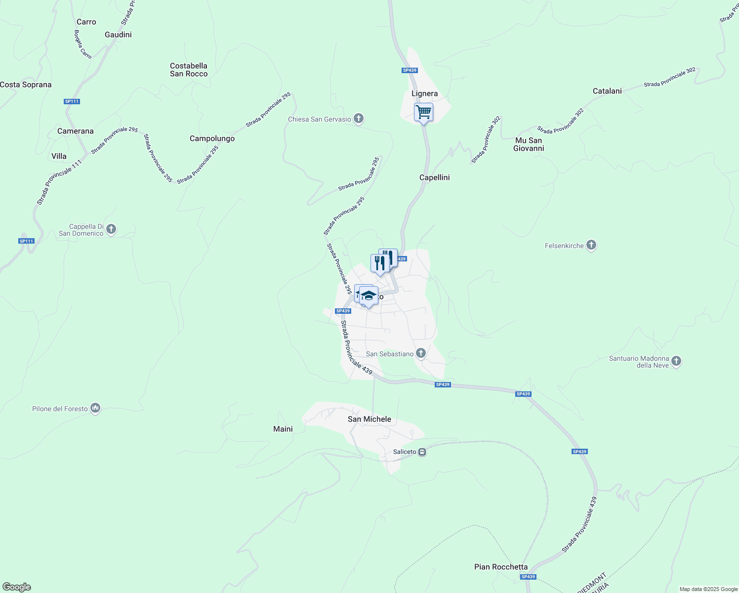 map of restaurants, bars, coffee shops, grocery stores, and more near in Saliceto