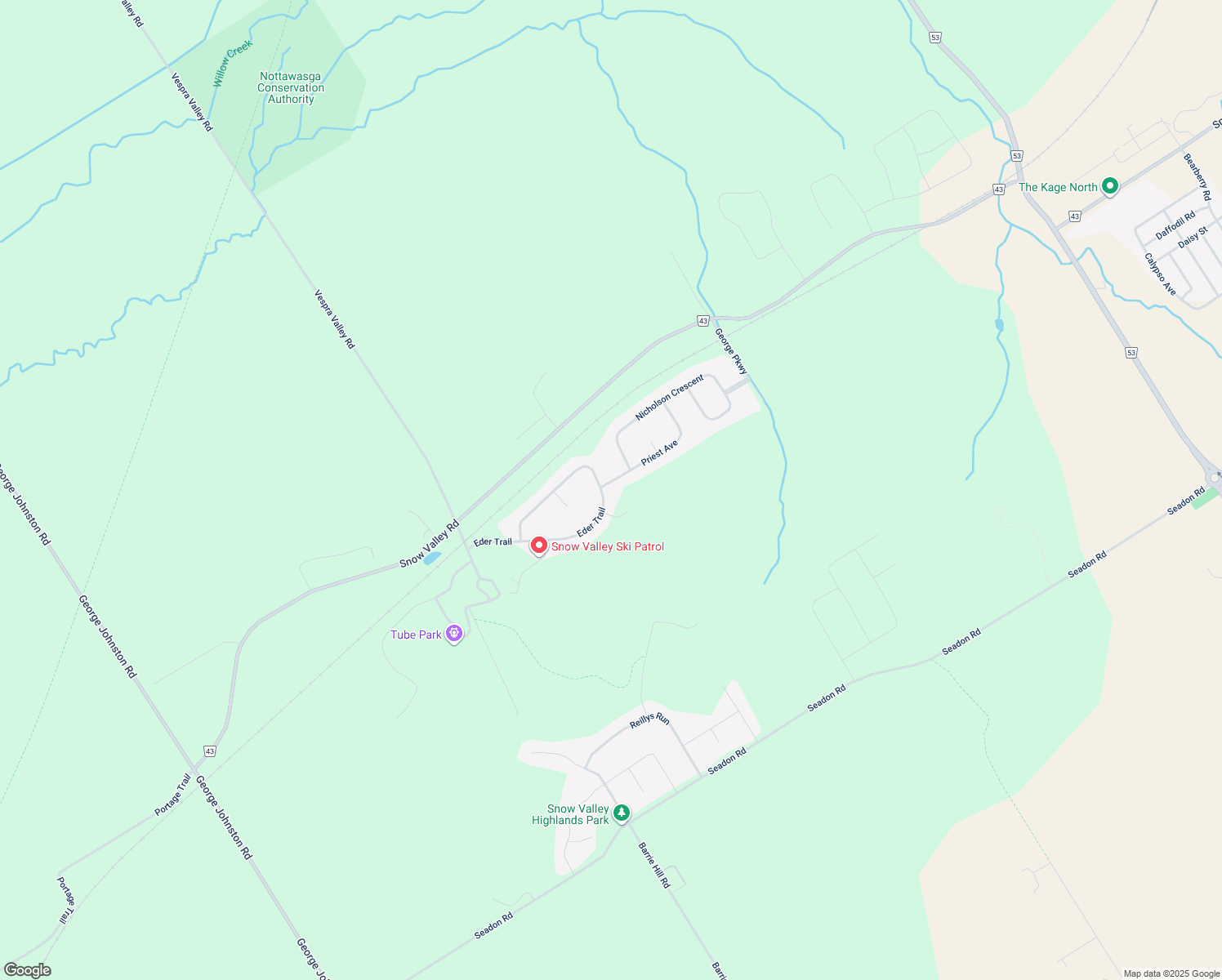 map of restaurants, bars, coffee shops, grocery stores, and more near 35 Eder Trail in Minesing