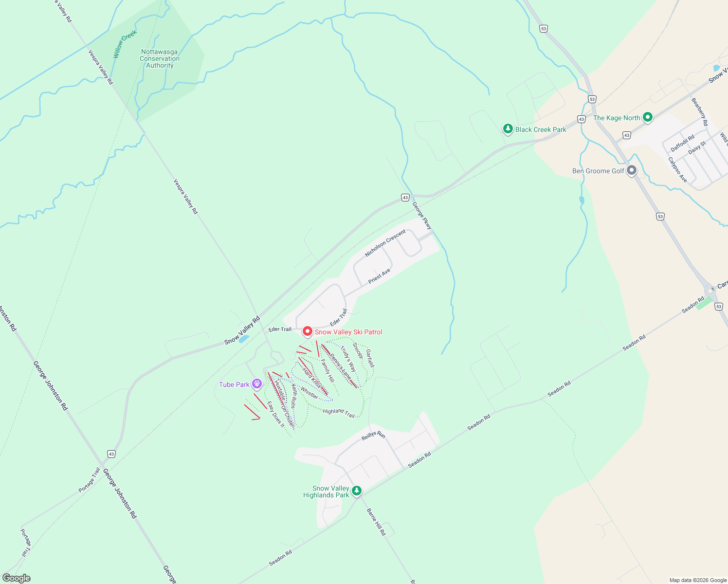 map of restaurants, bars, coffee shops, grocery stores, and more near 1 Nicholson Crescent in Minesing