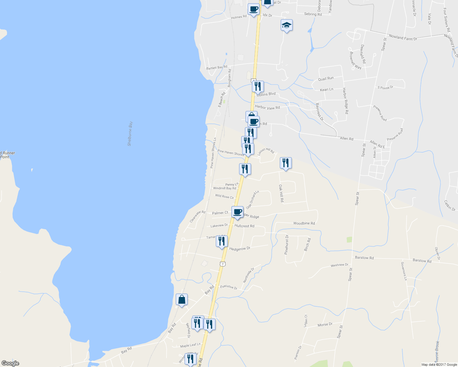 map of restaurants, bars, coffee shops, grocery stores, and more near 371 Penny Lane in Shelburne