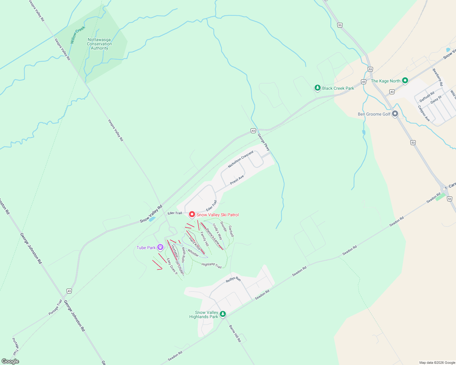 map of restaurants, bars, coffee shops, grocery stores, and more near 1 Nicholson Crescent in Minesing