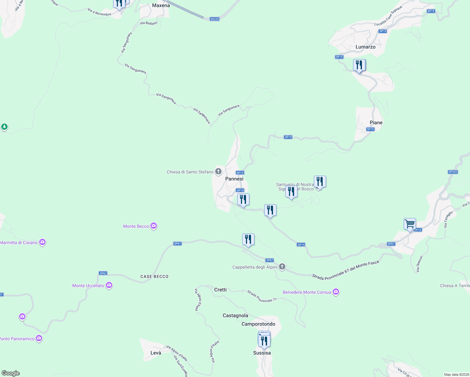 map of restaurants, bars, coffee shops, grocery stores, and more near 103 Frazione Pannesi in Pannesi