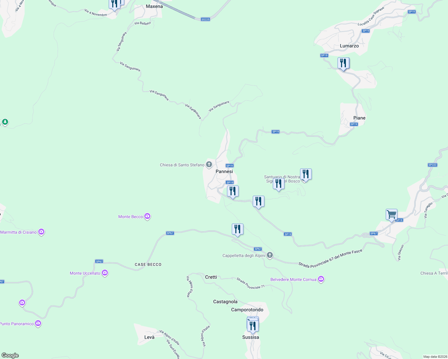 map of restaurants, bars, coffee shops, grocery stores, and more near 103 Frazione Pannesi in Pannesi
