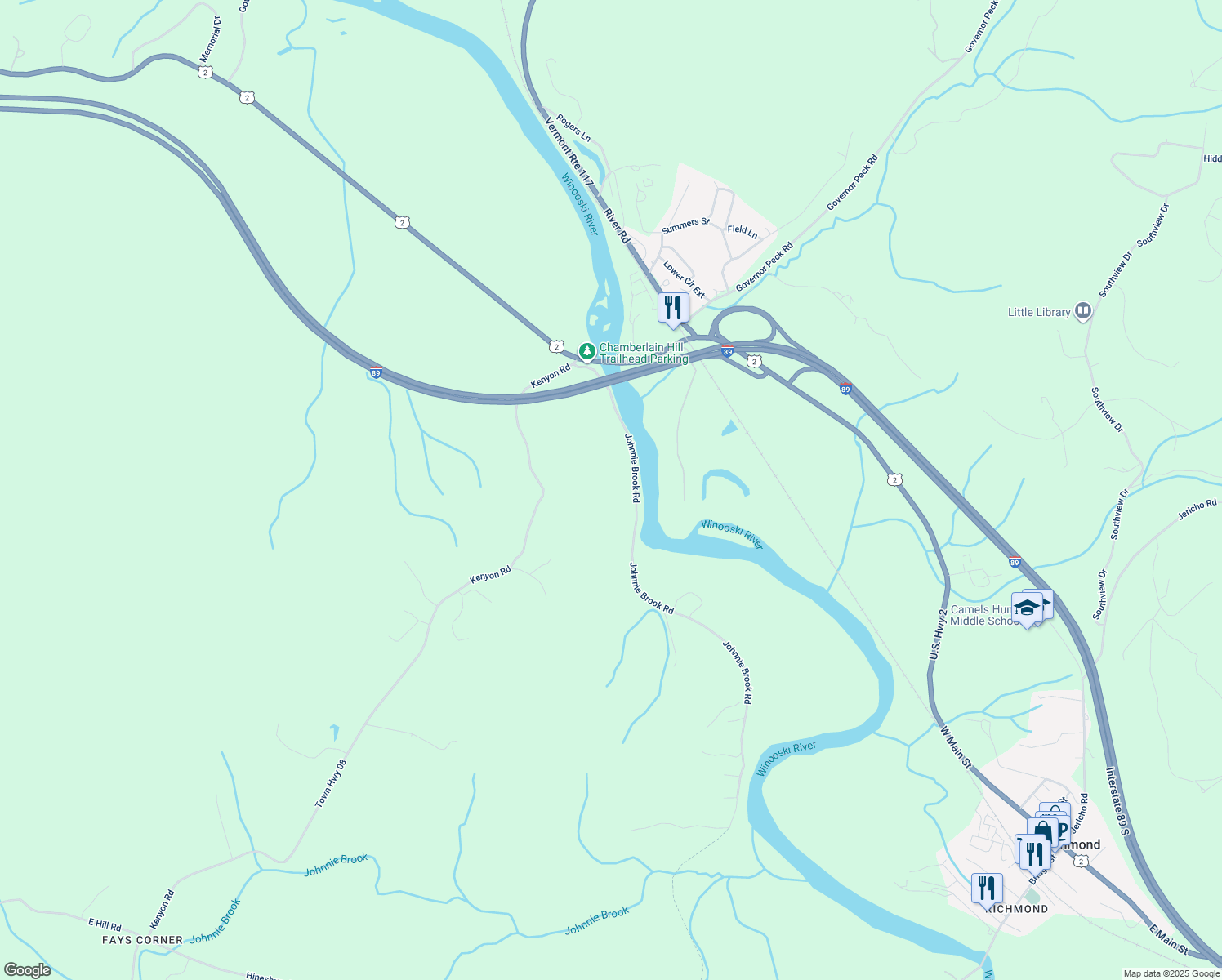 map of restaurants, bars, coffee shops, grocery stores, and more near 372 Johnnie Brook Rd in Richmond