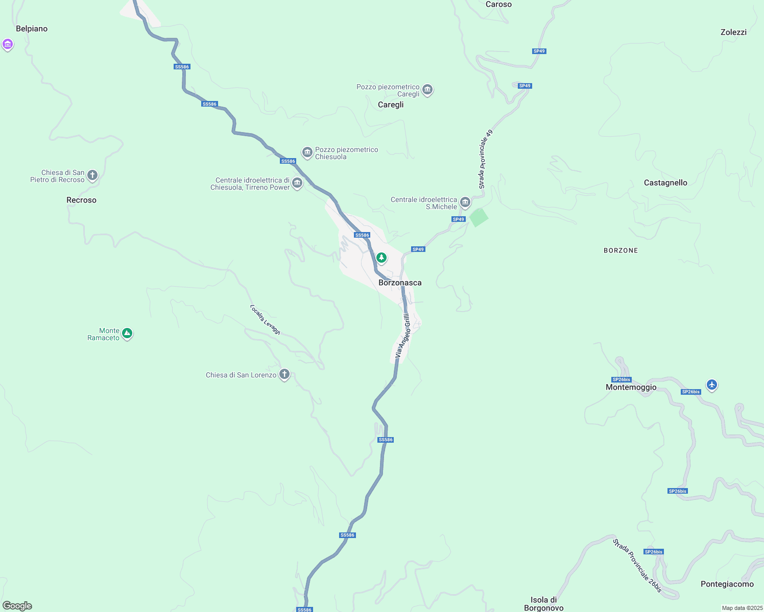 map of restaurants, bars, coffee shops, grocery stores, and more near 6 Via Roma in Borzonasca