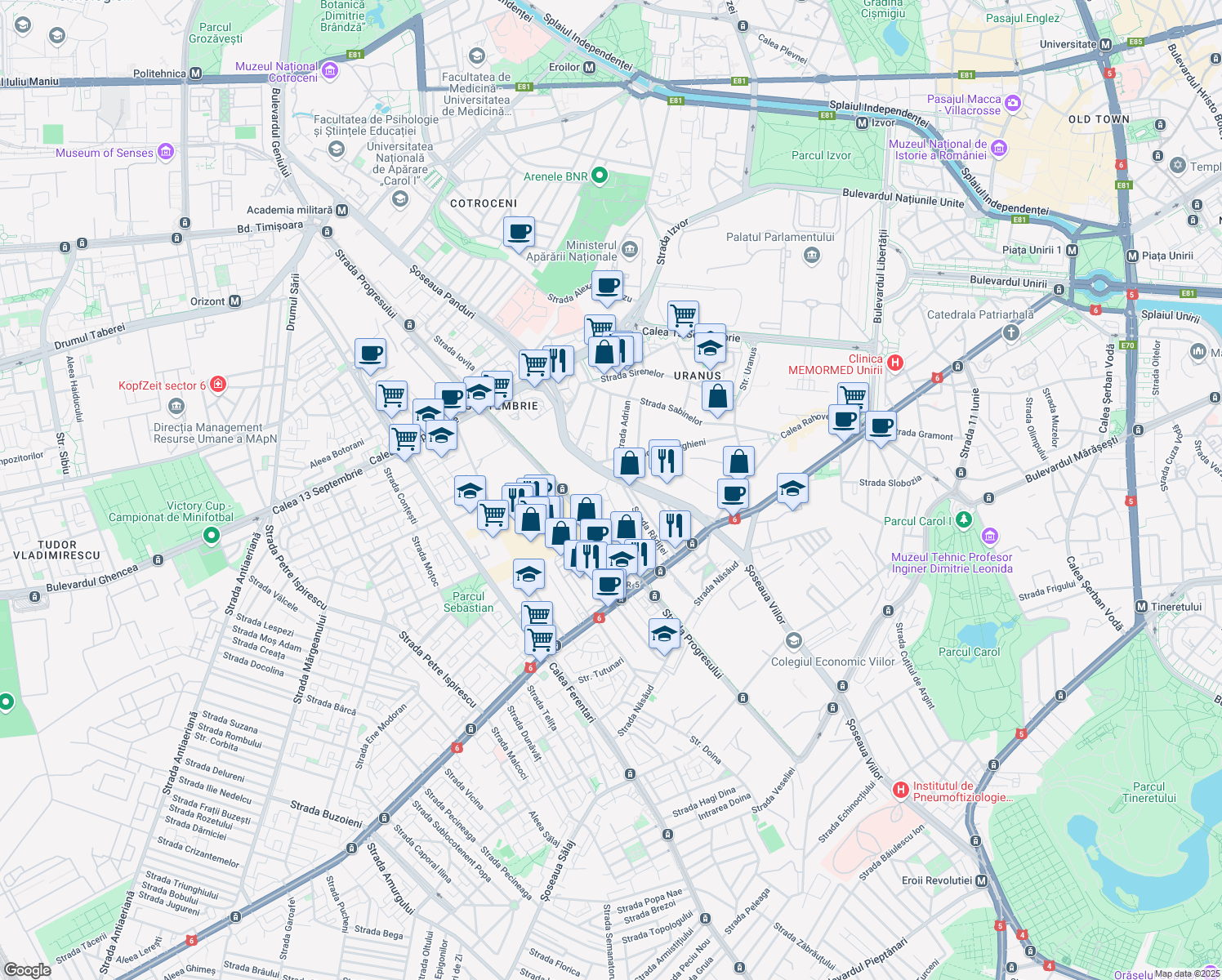 map of restaurants, bars, coffee shops, grocery stores, and more near 29 Bulevardul Tudor Vladimirescu in București