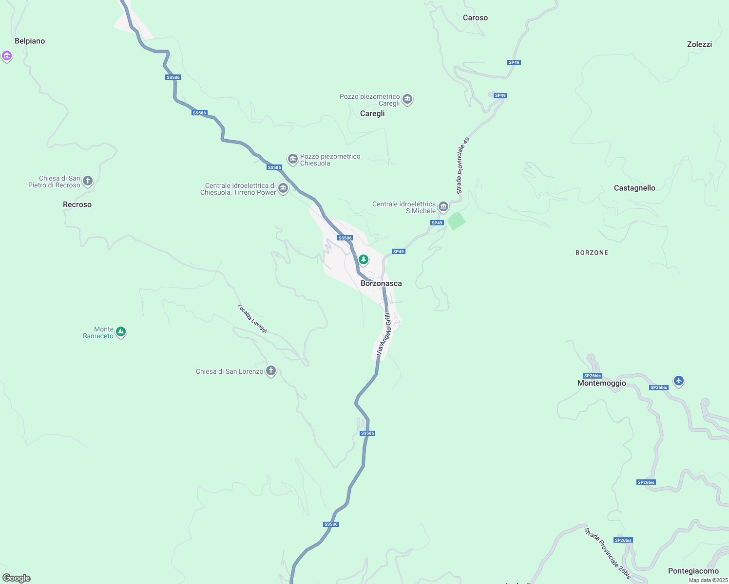 map of restaurants, bars, coffee shops, grocery stores, and more near 6 Via Roma in Borzonasca