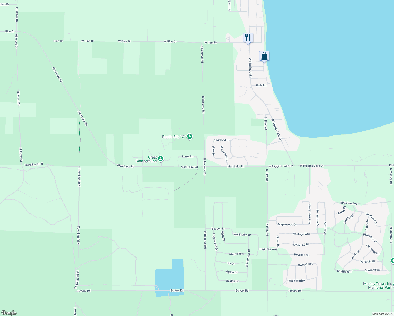 map of restaurants, bars, coffee shops, grocery stores, and more near 134 Lorna Lane in Roscommon