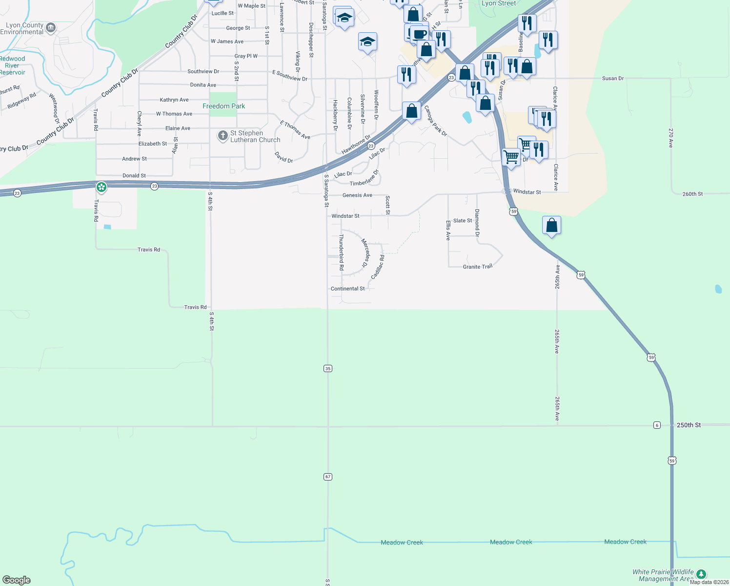 map of restaurants, bars, coffee shops, grocery stores, and more near 508 Continental Street in Marshall