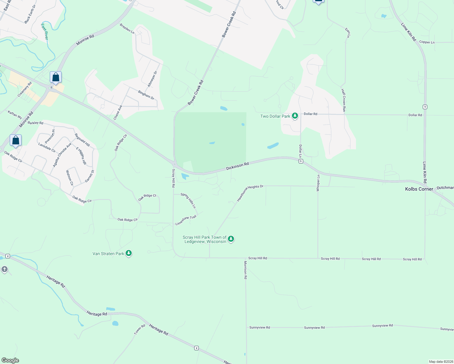 map of restaurants, bars, coffee shops, grocery stores, and more near 4140 Ledgecrest Lane in De Pere