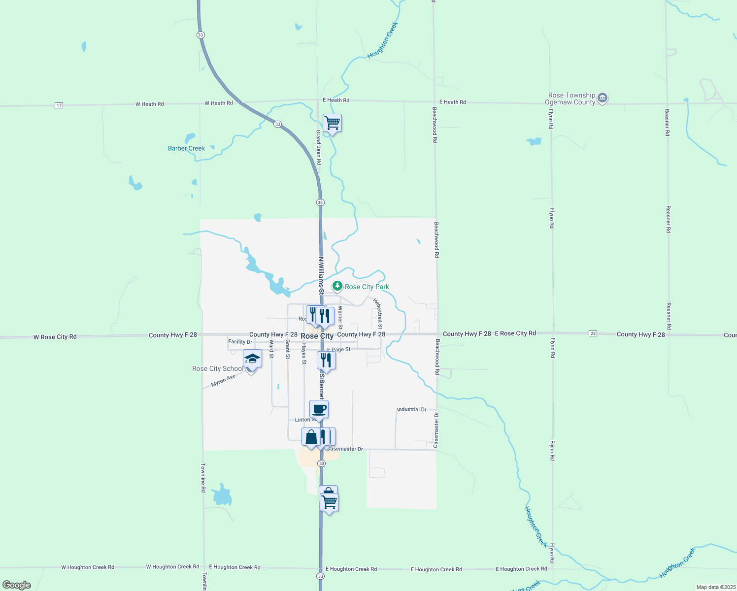 map of restaurants, bars, coffee shops, grocery stores, and more near 198 Hebestreit Street in Rose City
