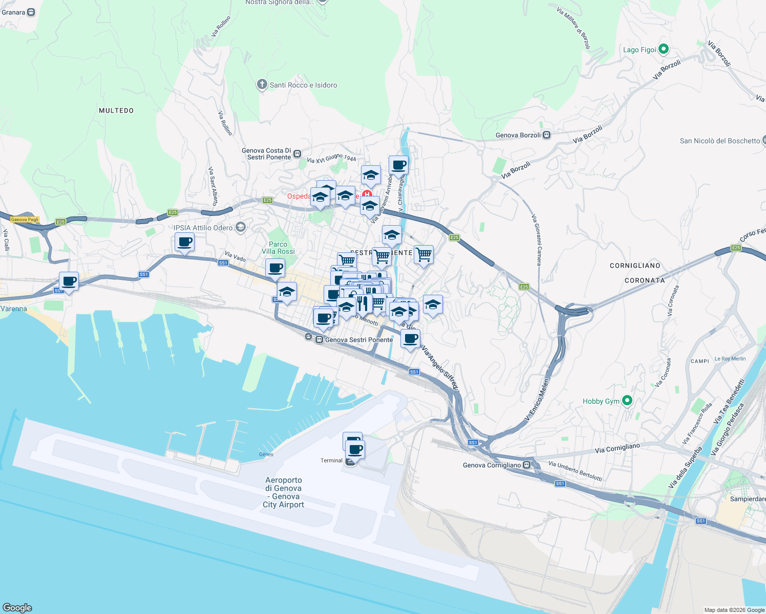 map of restaurants, bars, coffee shops, grocery stores, and more near 4 Vico Traù in Genova