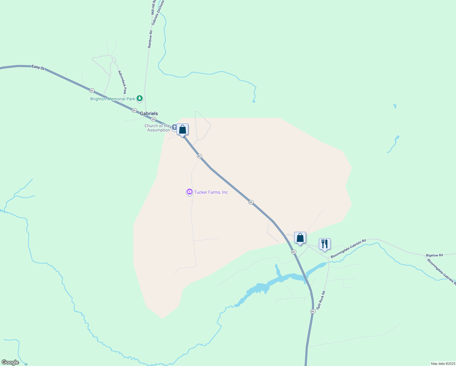 map of restaurants, bars, coffee shops, grocery stores, and more near Highway 86 in Gabriels
