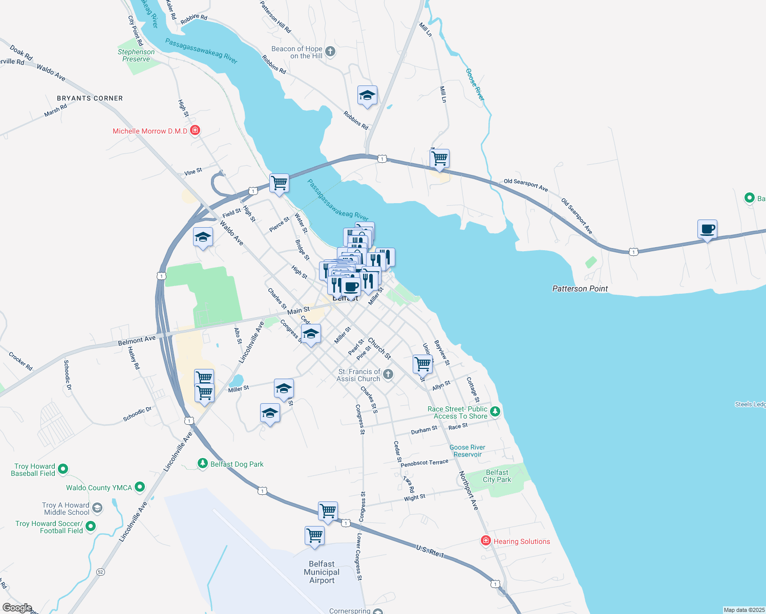 map of restaurants, bars, coffee shops, grocery stores, and more near 11 Union Street in Belfast