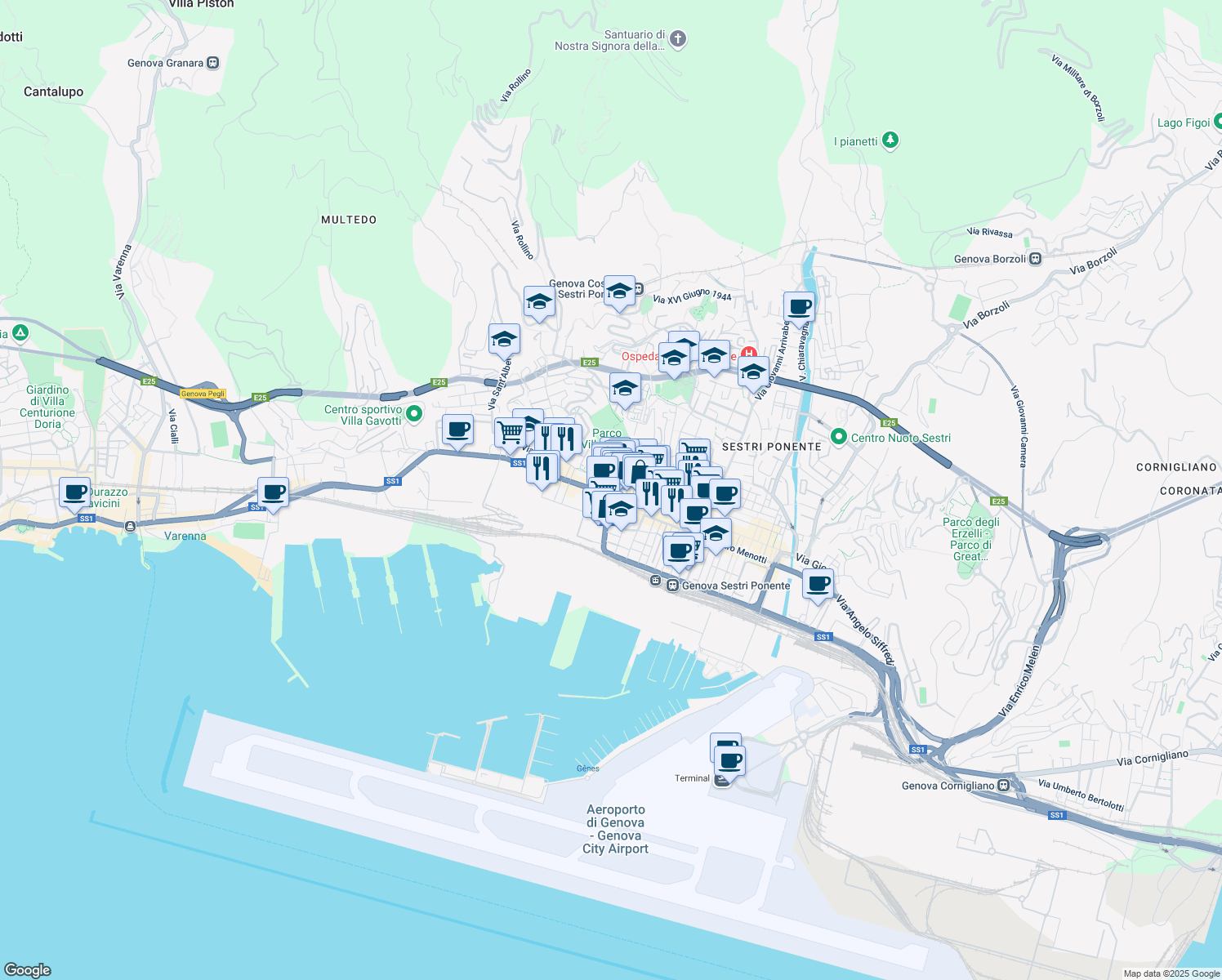 map of restaurants, bars, coffee shops, grocery stores, and more near 1 Piazza Bernardo Poch in Genova
