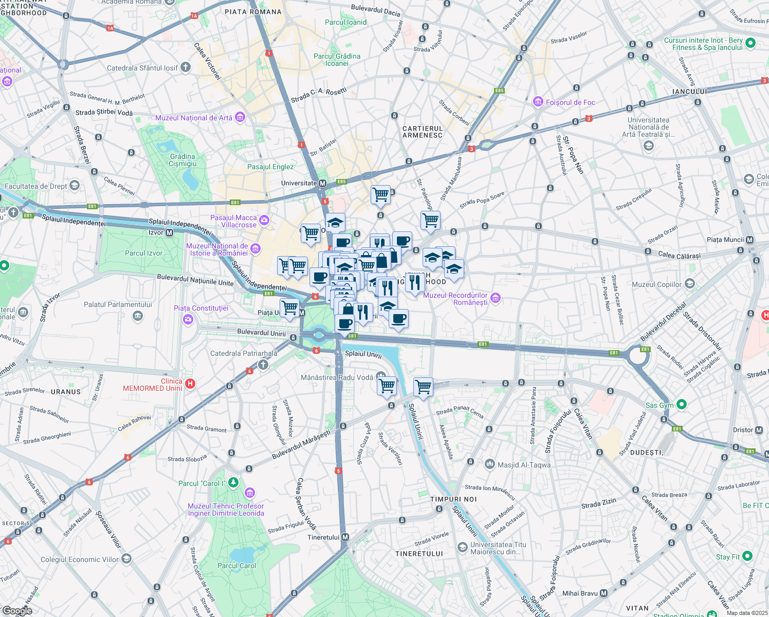 map of restaurants, bars, coffee shops, grocery stores, and more near 3 Strada Mămulari in București