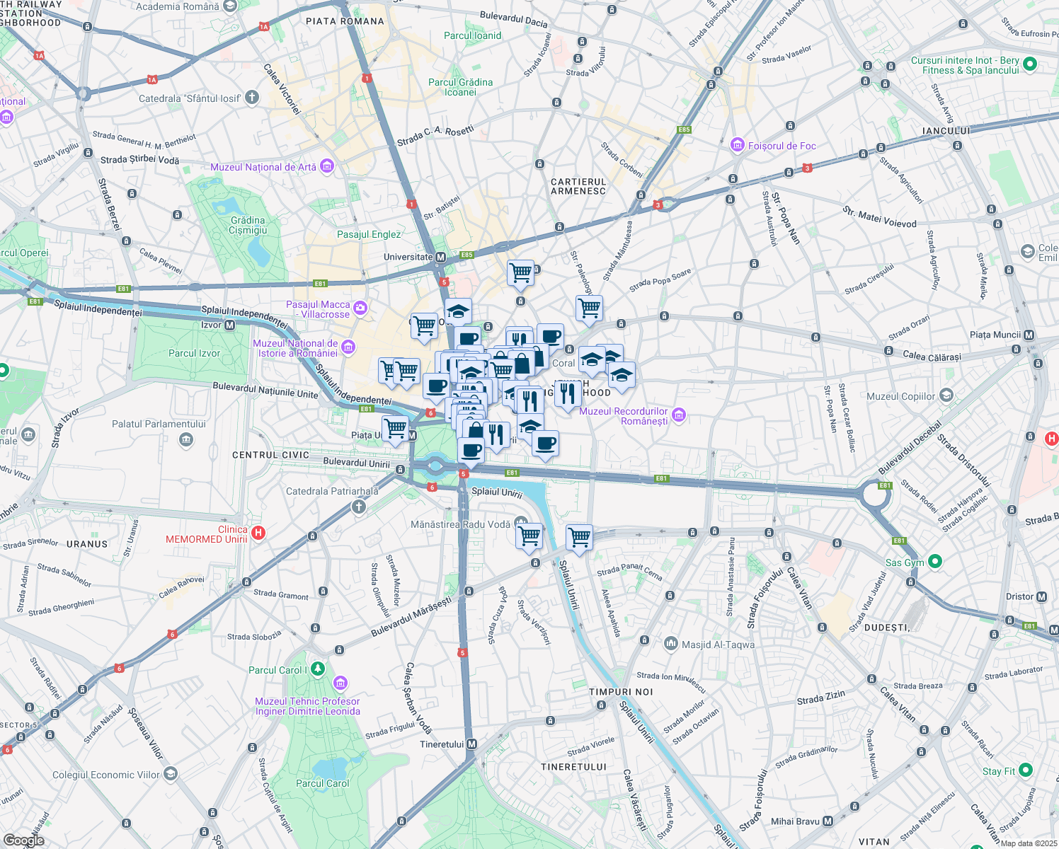 map of restaurants, bars, coffee shops, grocery stores, and more near 3 Strada Mămulari in București