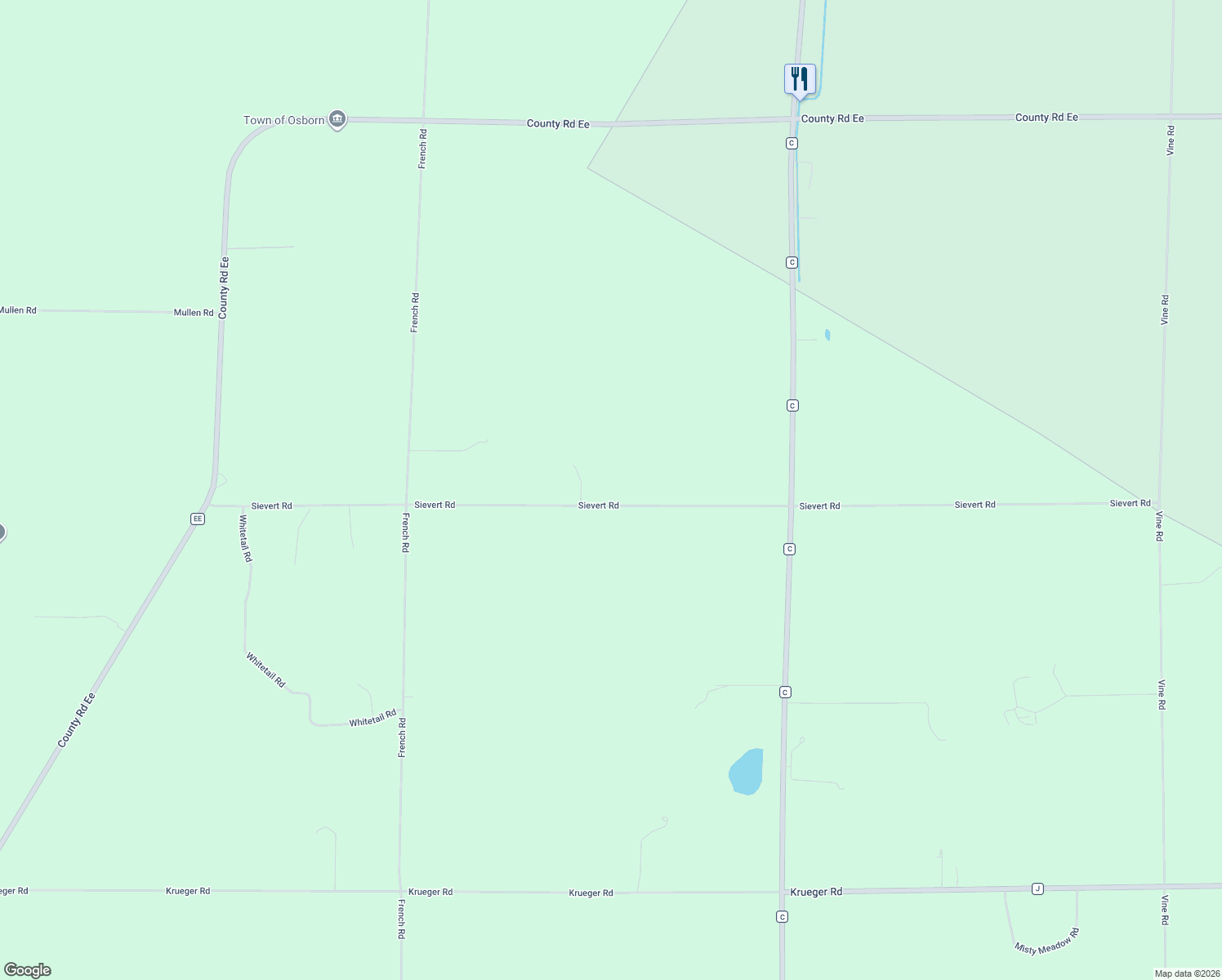 map of restaurants, bars, coffee shops, grocery stores, and more near W3086 Sievert Road in Seymour