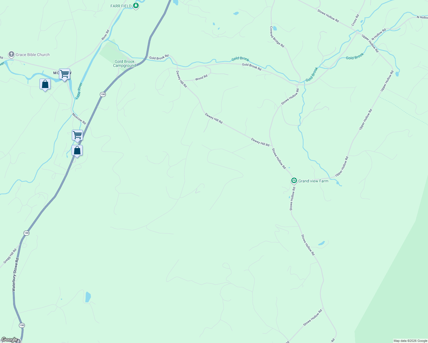 map of restaurants, bars, coffee shops, grocery stores, and more near 500 Ayers Farm Road in Stowe