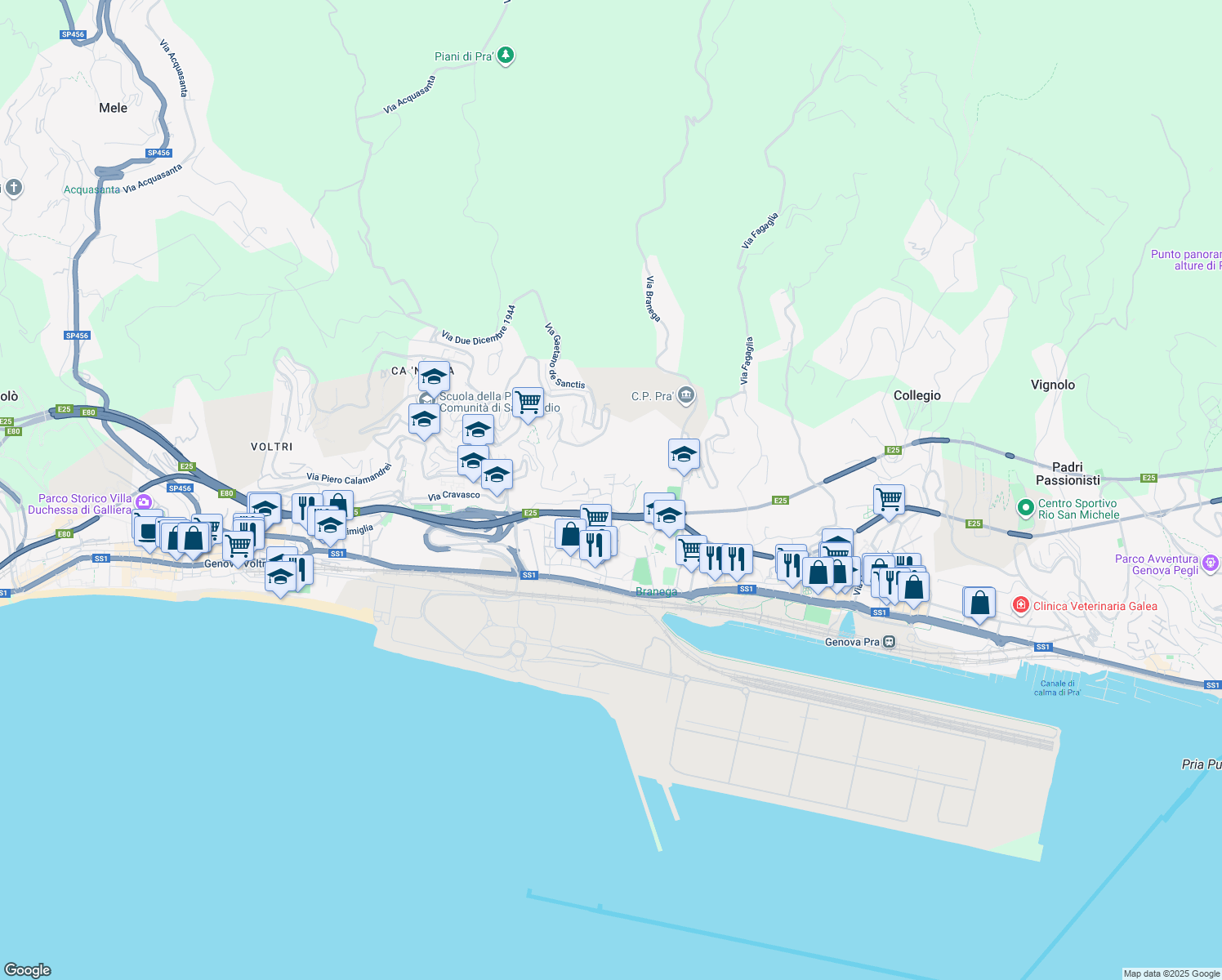 map of restaurants, bars, coffee shops, grocery stores, and more near 70B Via Diano Marina in Genova
