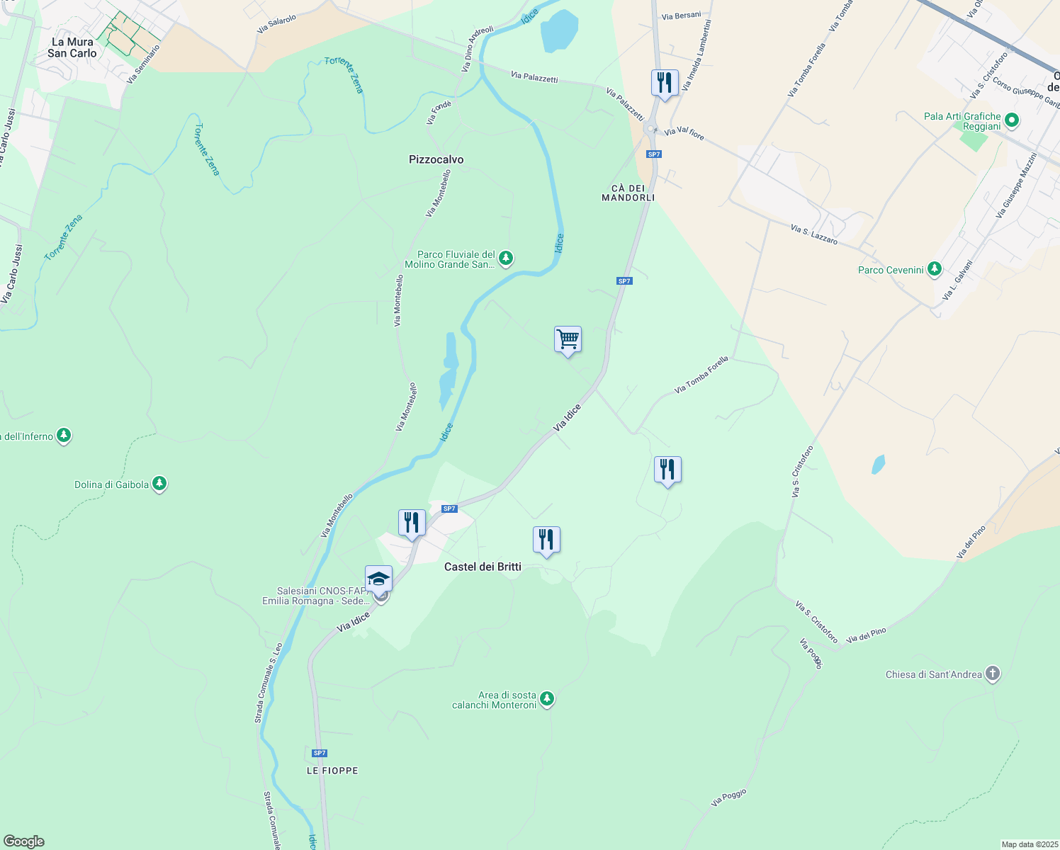 map of restaurants, bars, coffee shops, grocery stores, and more near 32 Via Idice in San Lazzaro di Savena