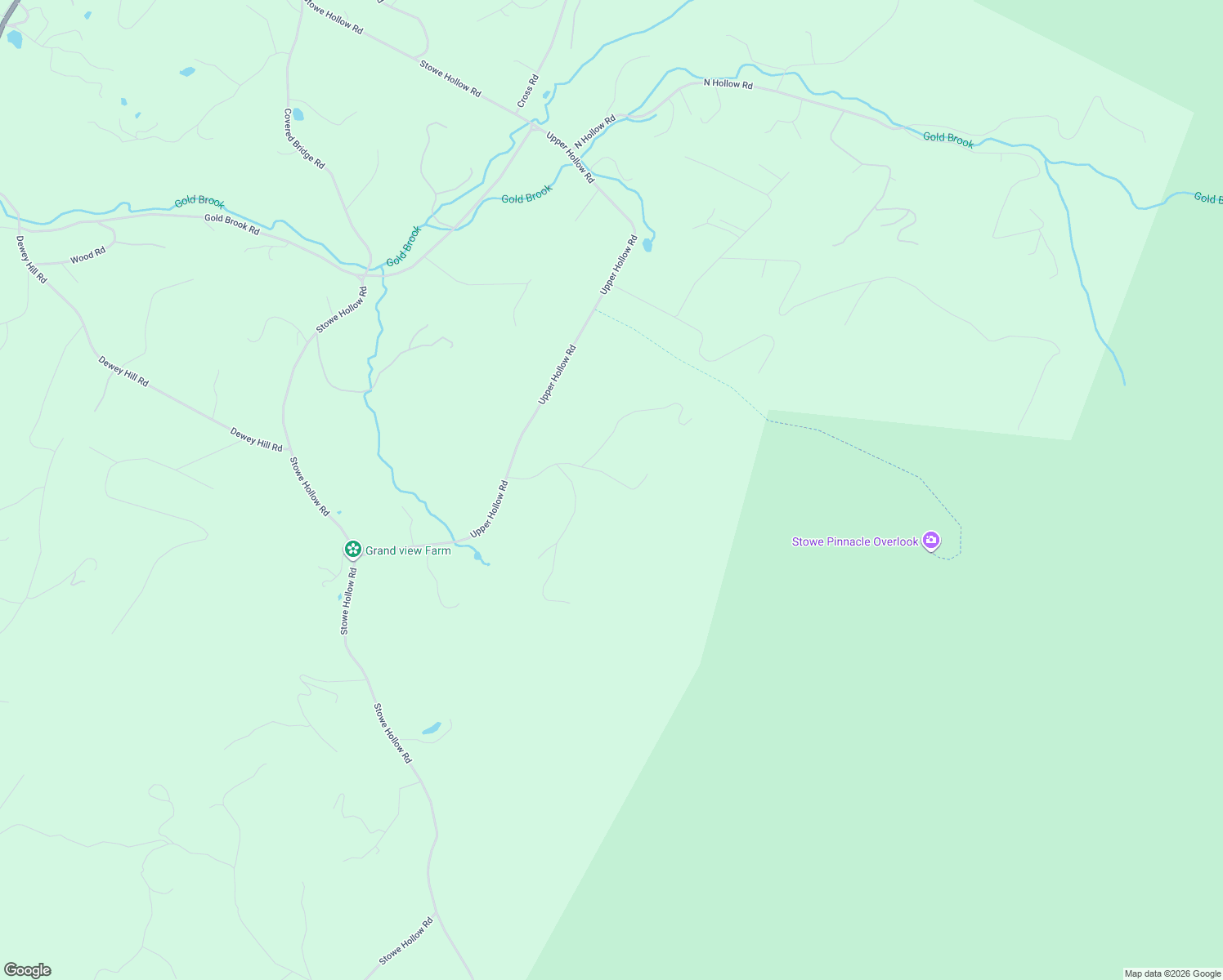 map of restaurants, bars, coffee shops, grocery stores, and more near 318 Upper Hollow Hill Road in Stowe