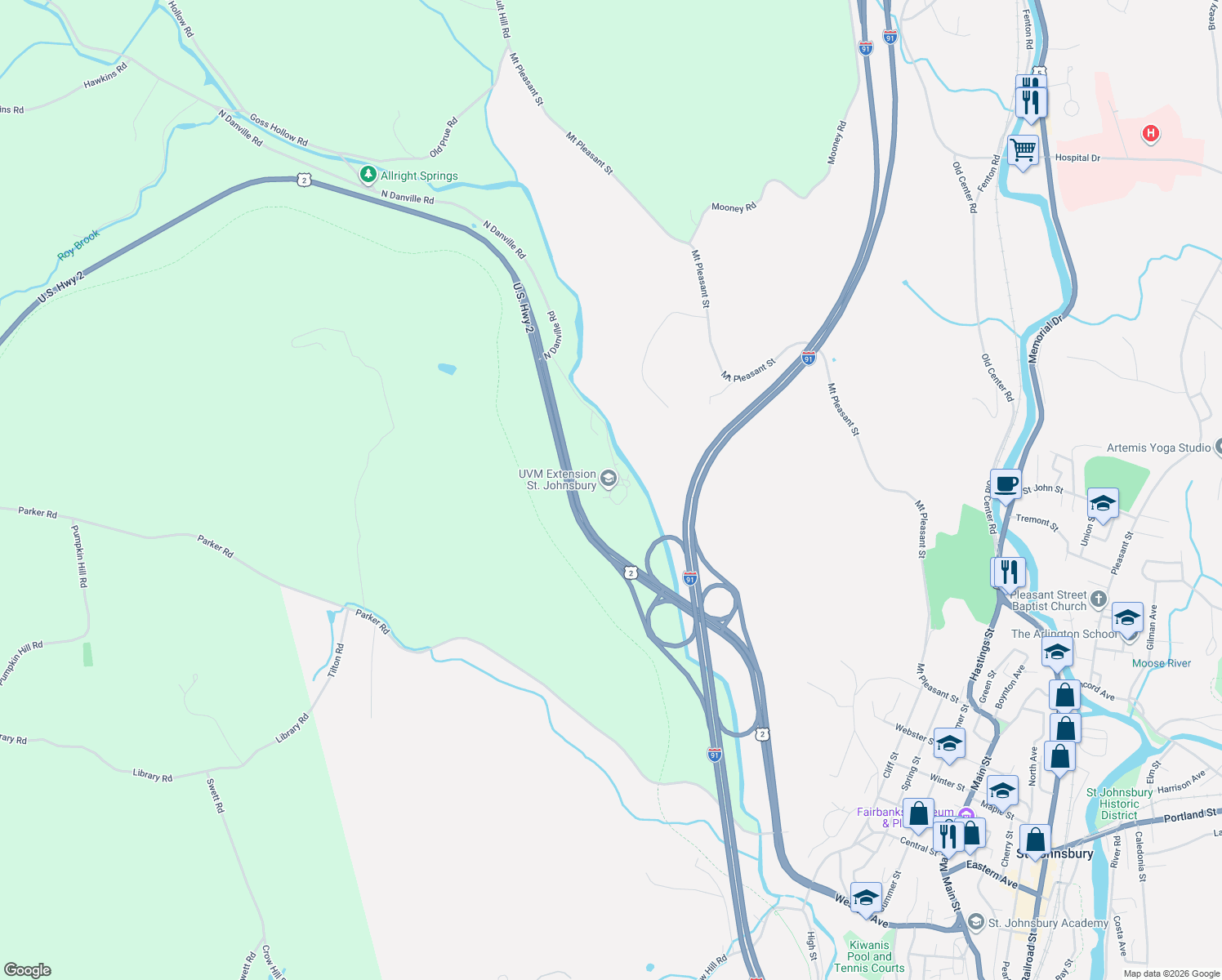 map of restaurants, bars, coffee shops, grocery stores, and more near 374 Emerson Falls Rd in St Johnsbury