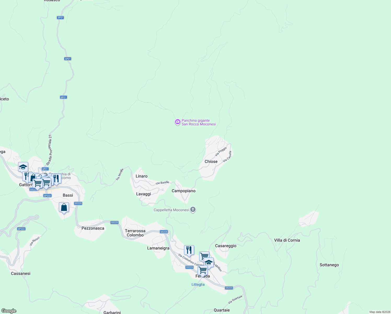 map of restaurants, bars, coffee shops, grocery stores, and more near 4 Via Serra in Chiose
