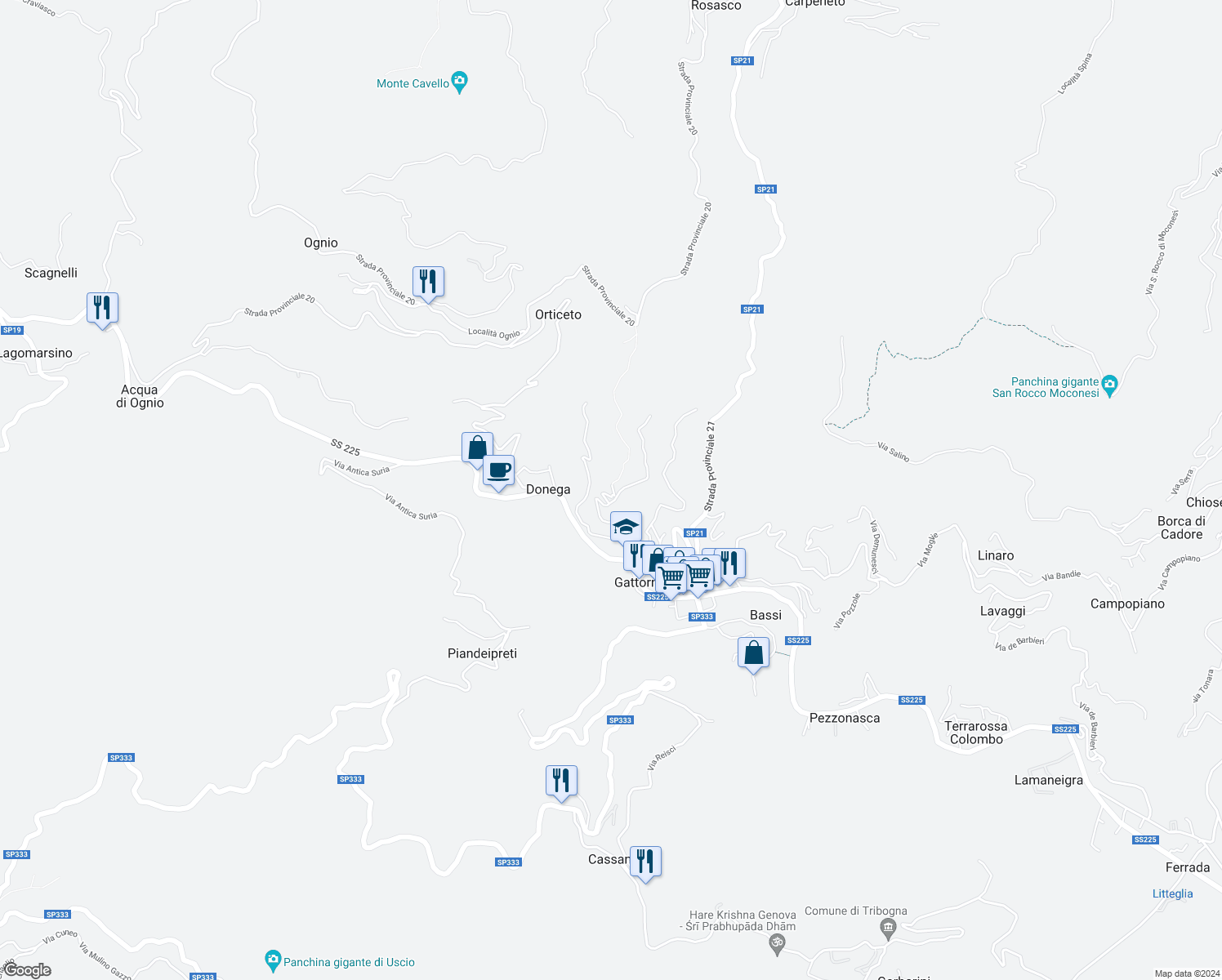 map of restaurants, bars, coffee shops, grocery stores, and more near 5 Via Vallecalda in Gattorna
