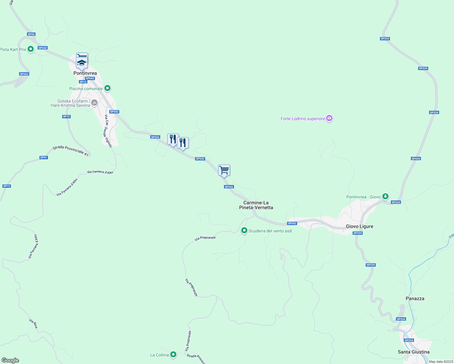 map of restaurants, bars, coffee shops, grocery stores, and more near 83 SP542 in Carmine-la Pineta-vernetta