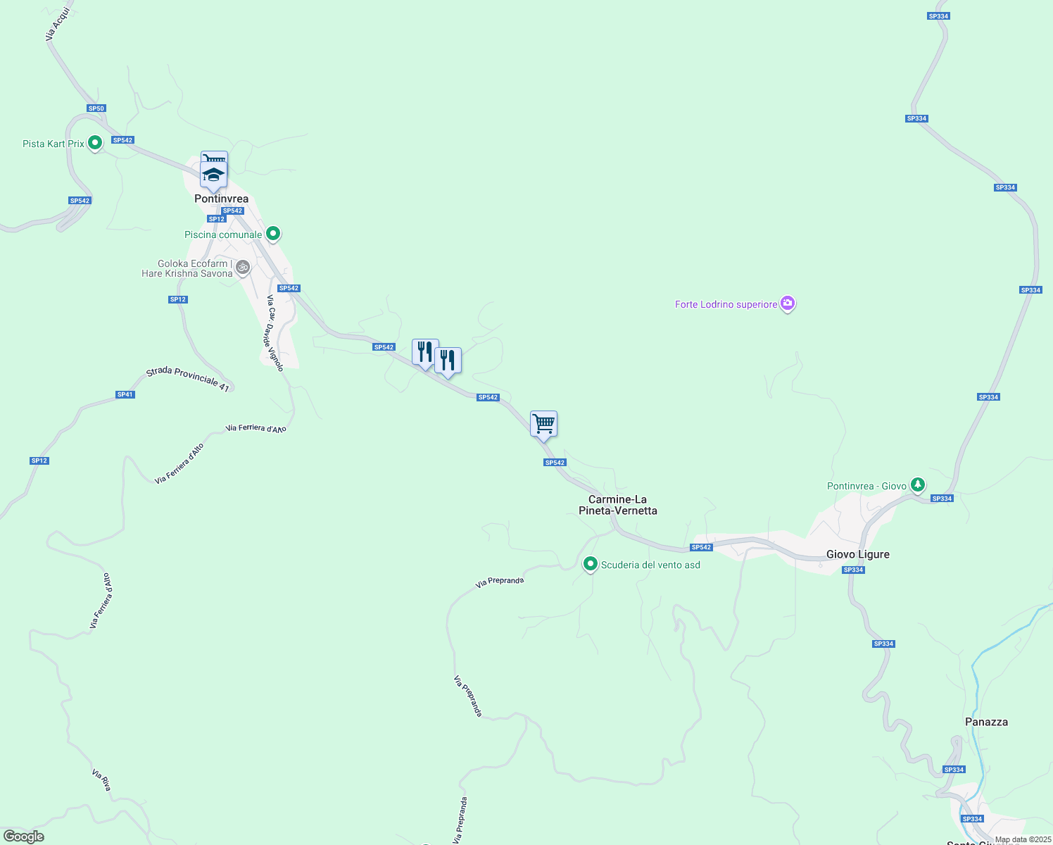 map of restaurants, bars, coffee shops, grocery stores, and more near 83 SP542 in Carmine-la Pineta-vernetta