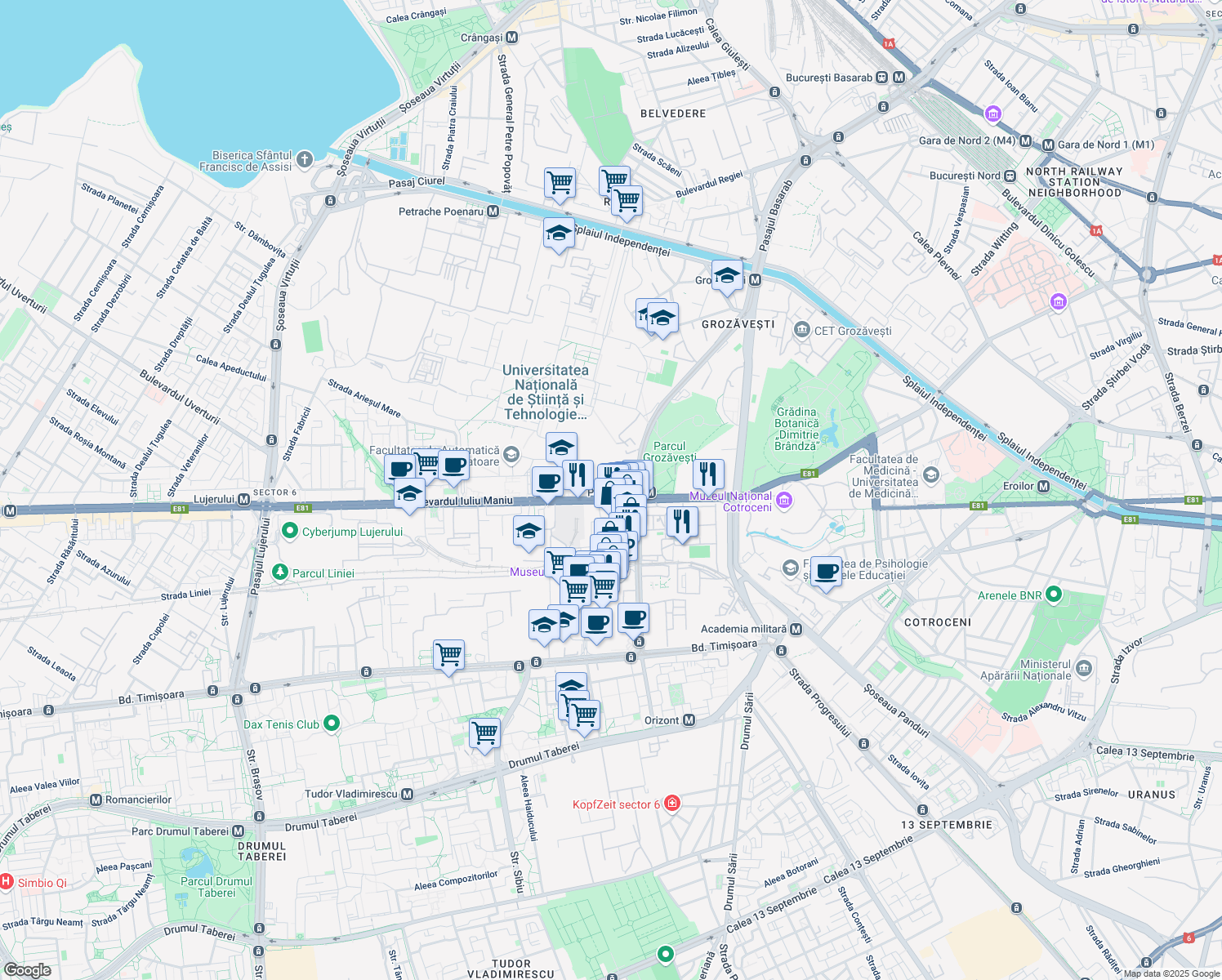map of restaurants, bars, coffee shops, grocery stores, and more near 6 Bulevardul Iuliu Maniu in București
