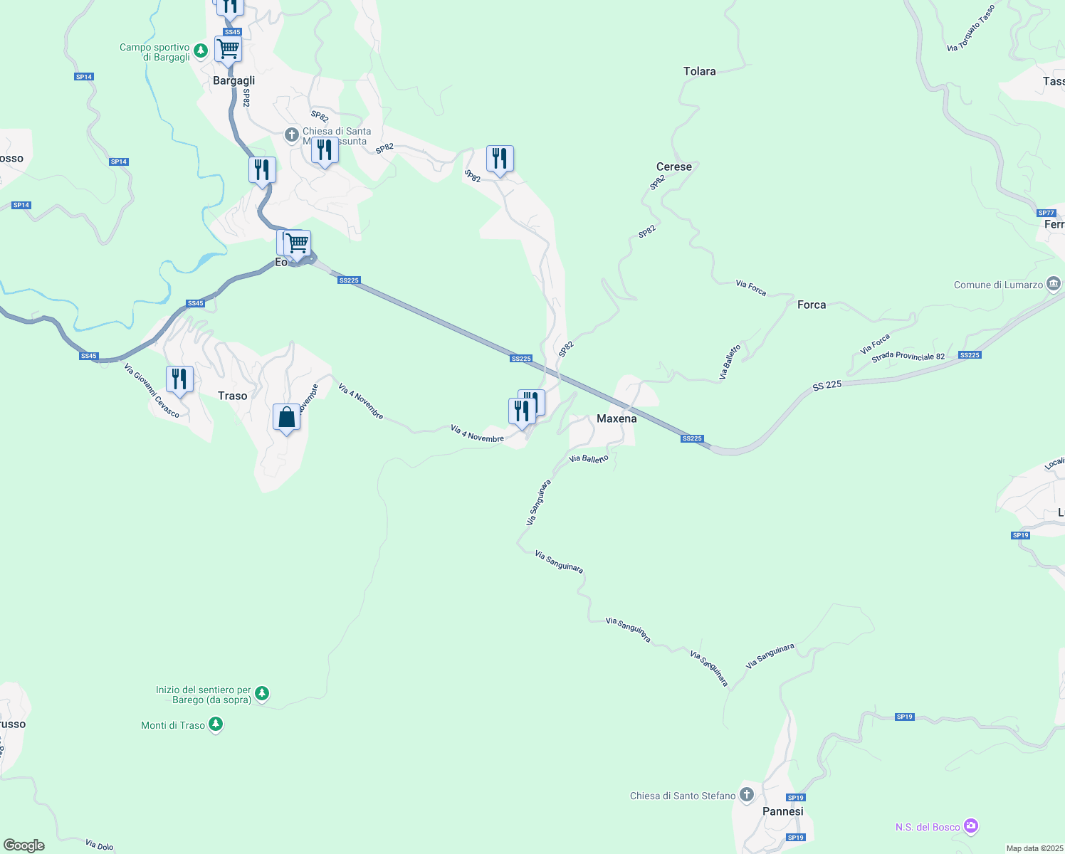 map of restaurants, bars, coffee shops, grocery stores, and more near 2 Via Balletto in Bargagli