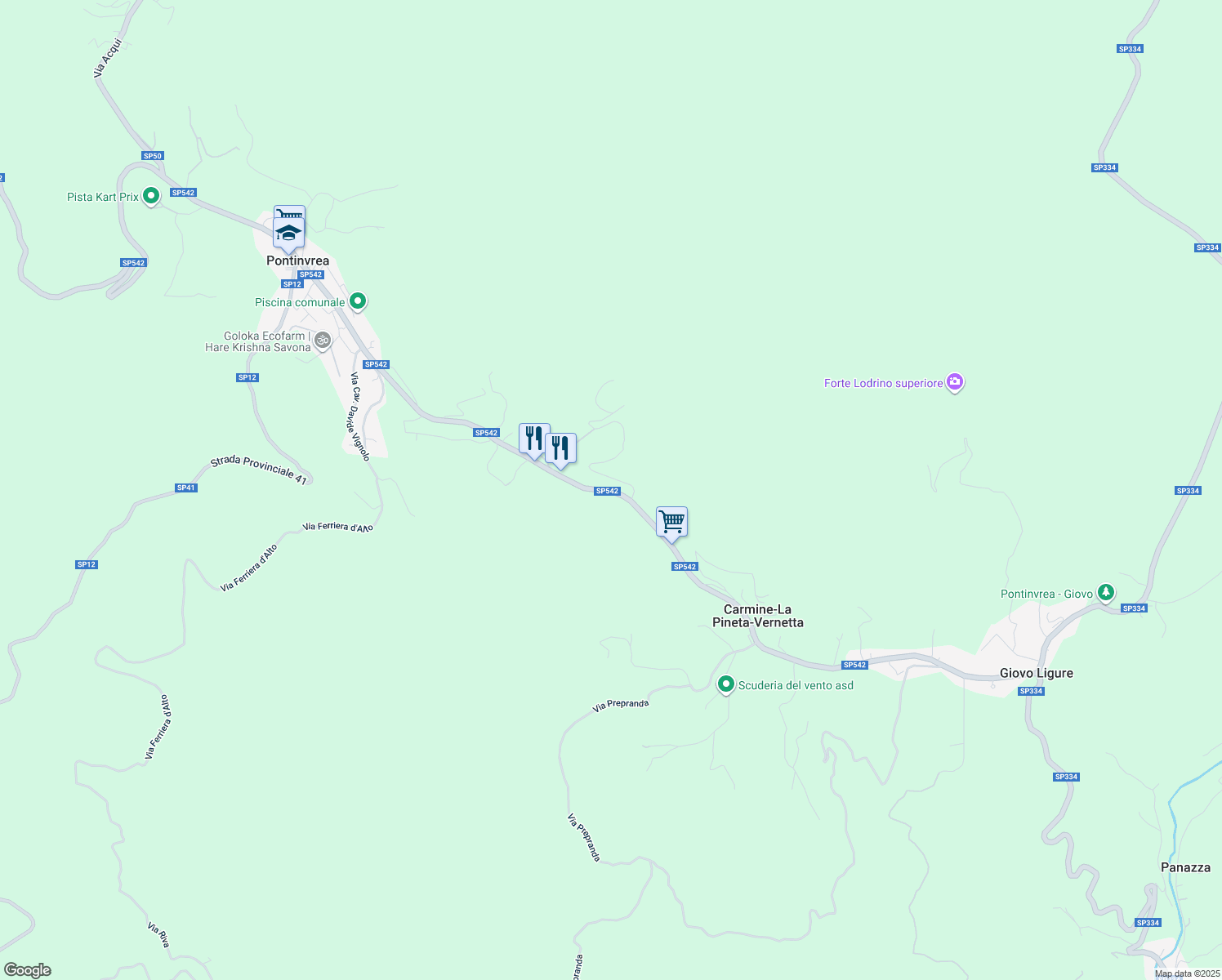 map of restaurants, bars, coffee shops, grocery stores, and more near 59 SP542 in Carmine-la Pineta-vernetta