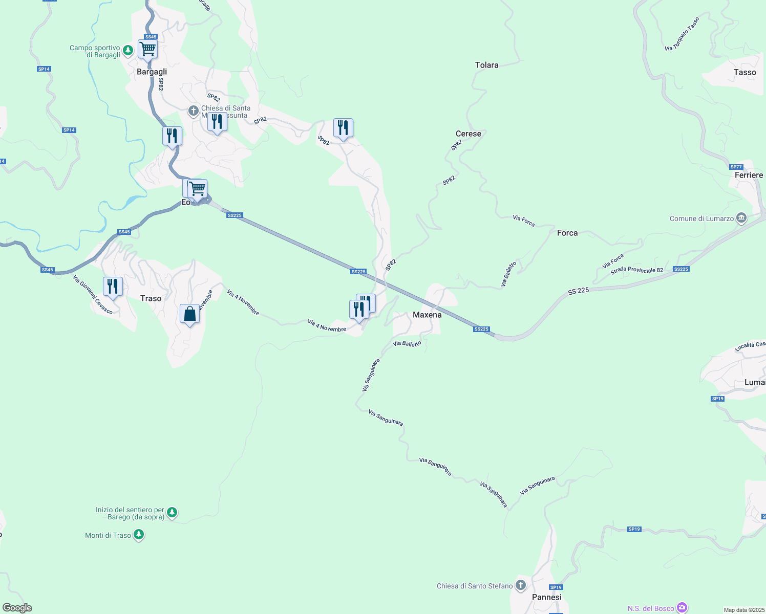 map of restaurants, bars, coffee shops, grocery stores, and more near 31 Via Balletto in Città Metropolitana di Genova