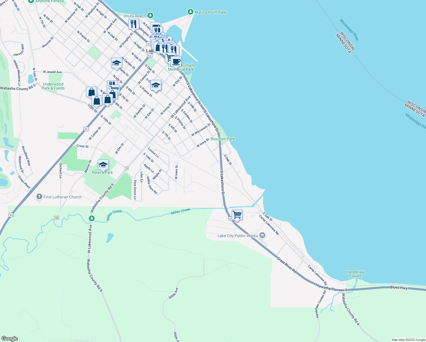 map of restaurants, bars, coffee shops, grocery stores, and more near 1329 S Prairie St in Lake City