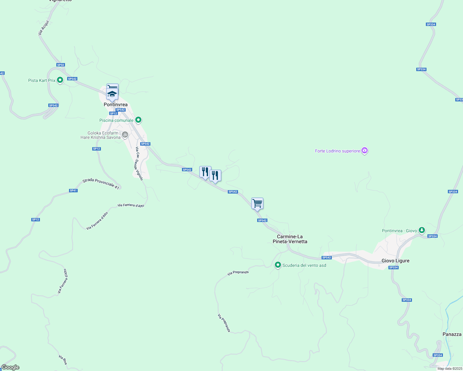 map of restaurants, bars, coffee shops, grocery stores, and more near 59 SP542 in Carmine-la Pineta-vernetta