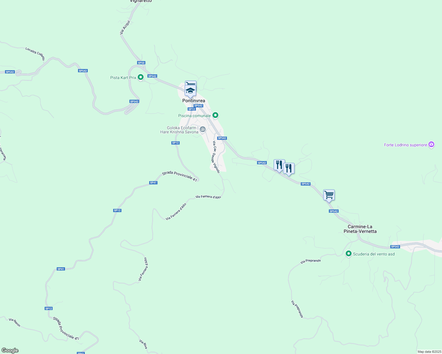 map of restaurants, bars, coffee shops, grocery stores, and more near 29 Via Bigatti in Pontinvrea