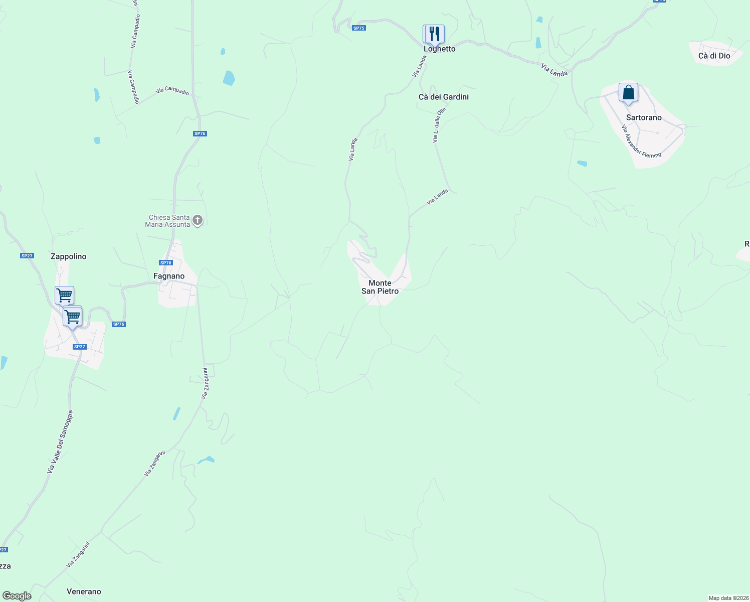 map of restaurants, bars, coffee shops, grocery stores, and more near 3 Via Castello in Monte San Pietro