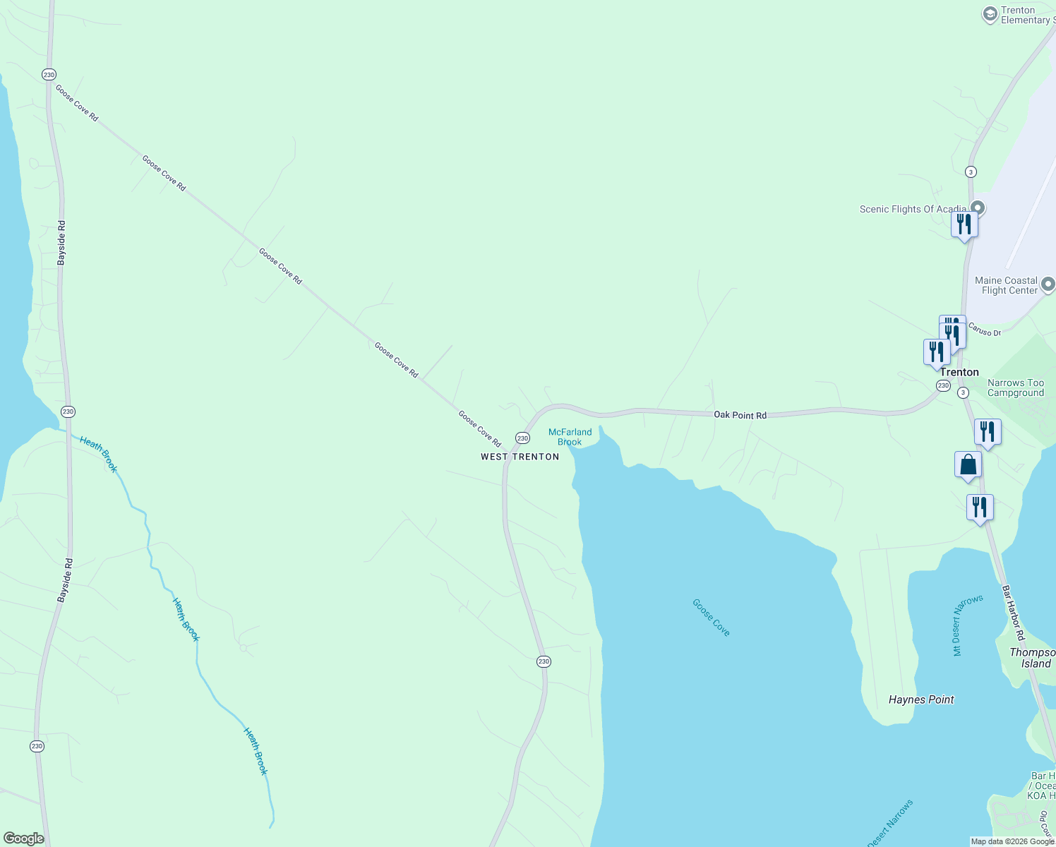 map of restaurants, bars, coffee shops, grocery stores, and more near 293 Oak Point Road in Trenton