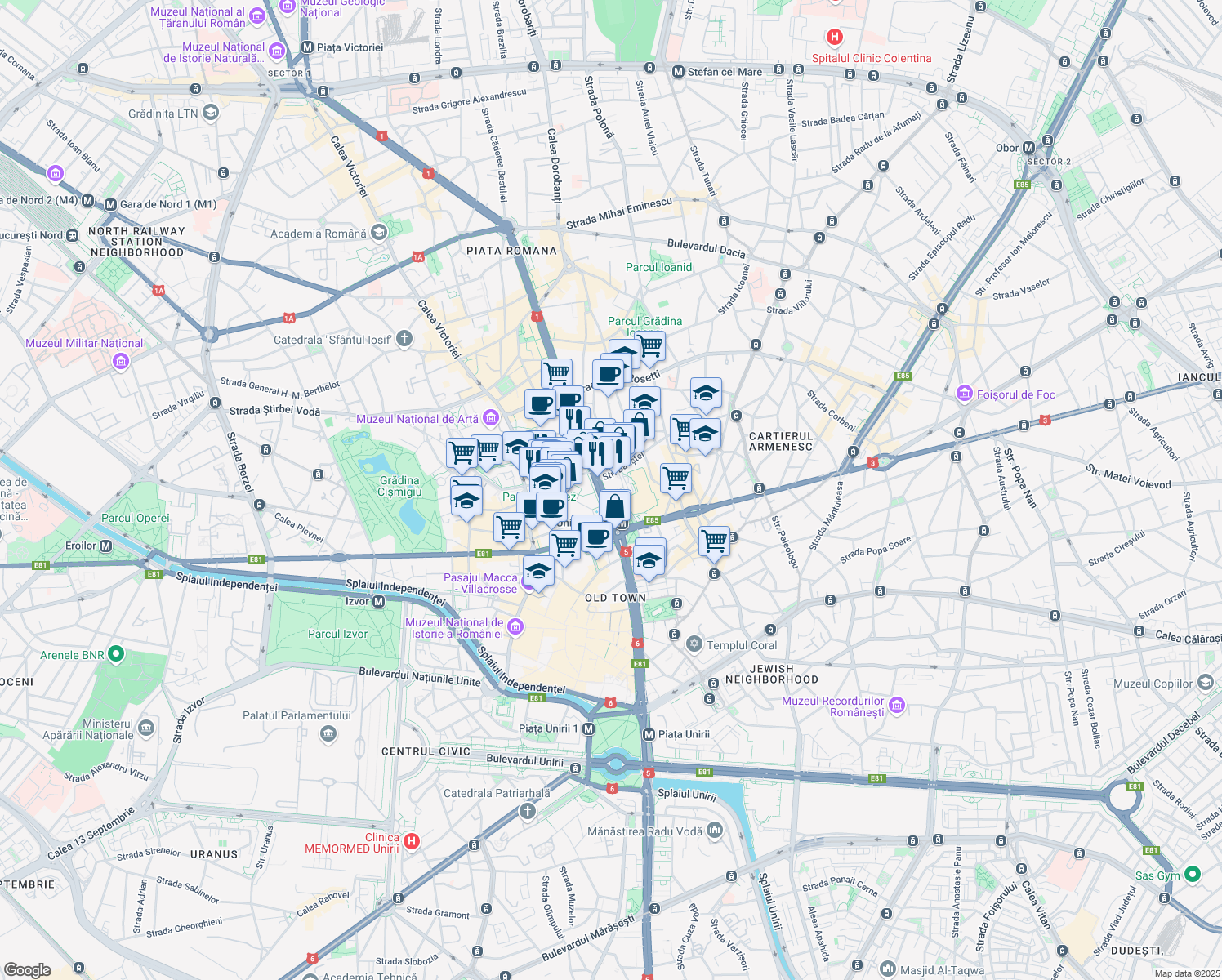 map of restaurants, bars, coffee shops, grocery stores, and more near 4 Bulevardul Nicolae Bălcescu in Bucharest
